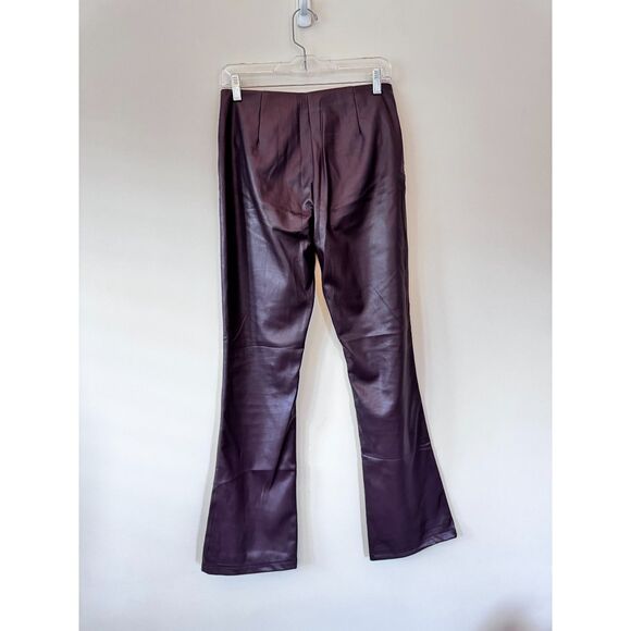 Topshop Vegan Leather Flared Pants Burgundy Size 6 - Picture 2 of 8